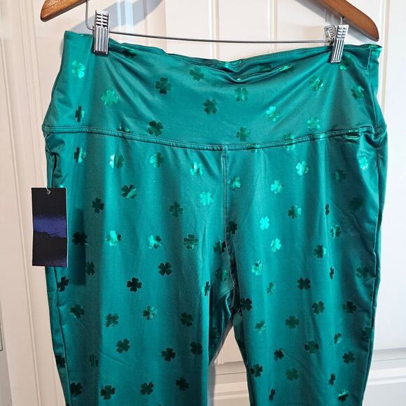 Tipsy Elves St. Patricks Day Leggings Women XXL Green High Waisted 4 Leaf Clover - Picture 3 of 10